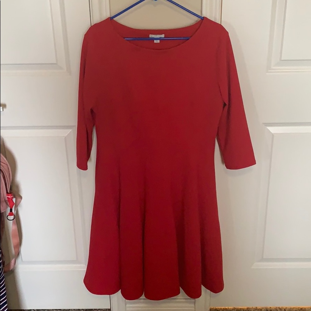 Red long sleeve, fit and flare dress
